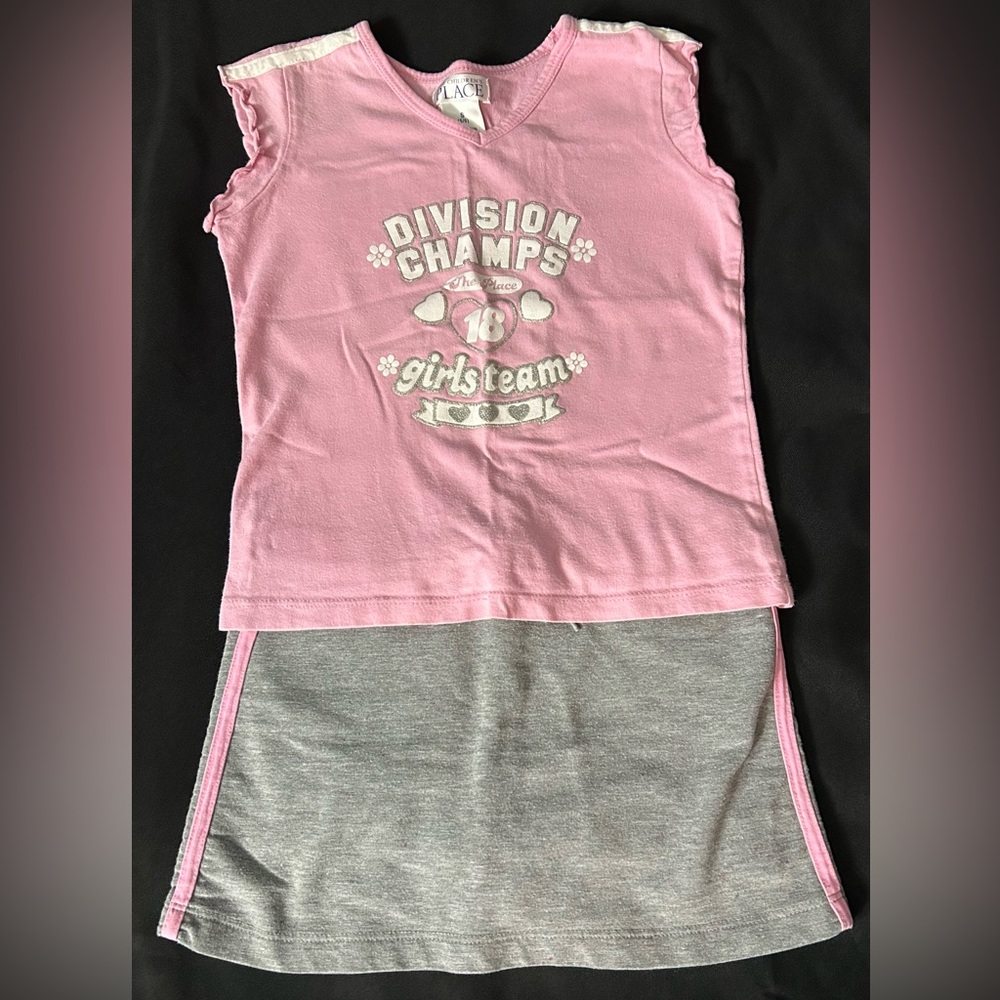The Children's Place Pink & Gray Short Sleeve Tee & Skort Small 5/6